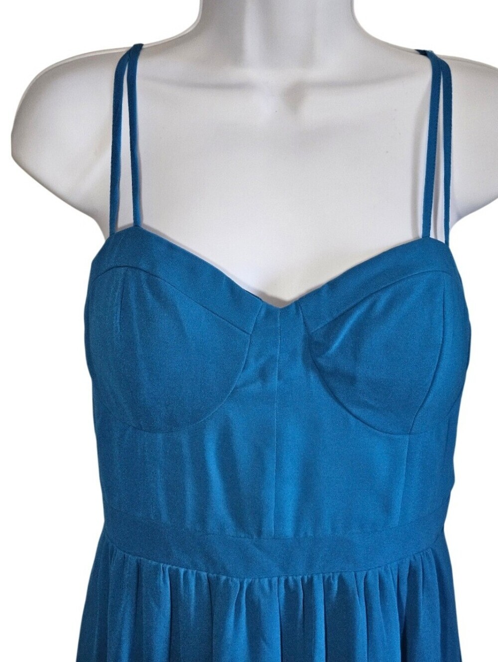 0088 American Eagle Blue Maxi Dress Size Medium Bustier Bodice Cross Back Straps - Picture 2 of 13